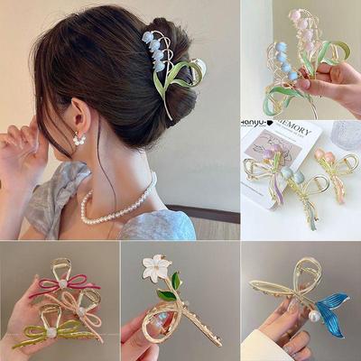 Elegante Fermaglio per Capelli Tulipano e Giglio - Grande Pinza Fatata per Elegante Design sulla Nuca