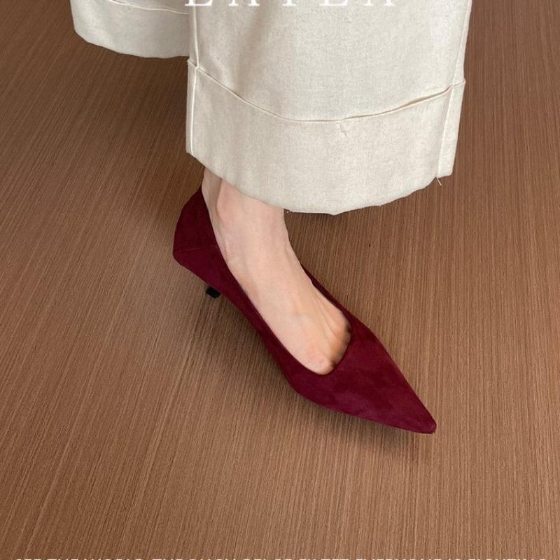 2025 New Western Style Women  Thin Mid Heels Lightweight Office Pumps Lady Fashion Simplicity Slip on Velvet Shoes
