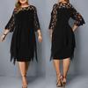 Women See Through 45720 Sleeve Fake Two Piece Irregular Hem Knee-length Dress