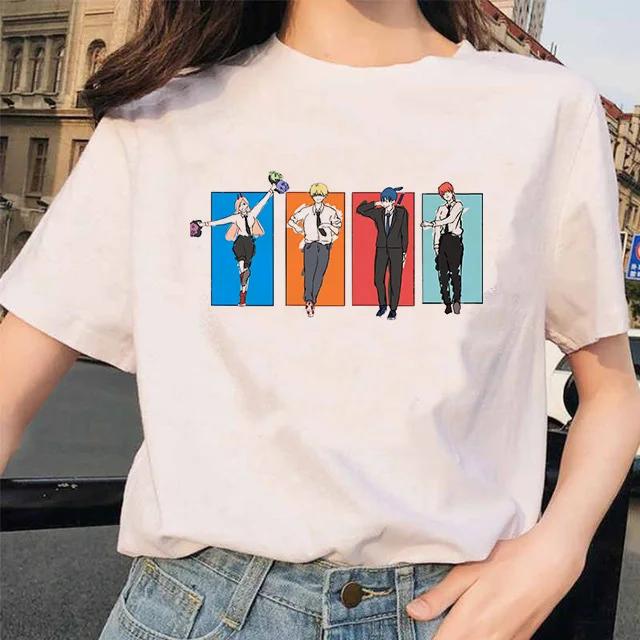 Kettensäge Unisex T-Shirt Damen Japanischer Anime Gotische T-Shirts Grafik Y2k Kleidung Lustiges Cartoon Unisex Kurzarm T-Shirt Oberteile