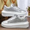 Damen Plateauschuhe Mode Pailletten klobige Schuhe PU-Leder Freizeit-Sneaker runde Zehenpartie Laufschuhe Tägliche vielseitige Schuhe