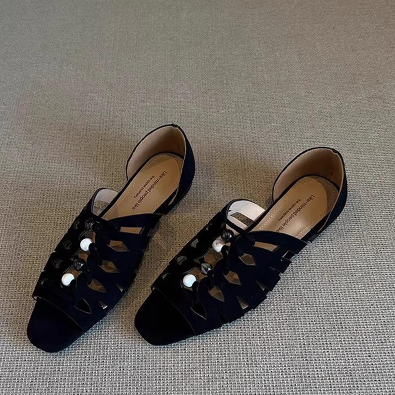 Hair~ Niche design sense woven hollow sandals women's summer wear commuting simple and versatile shoes