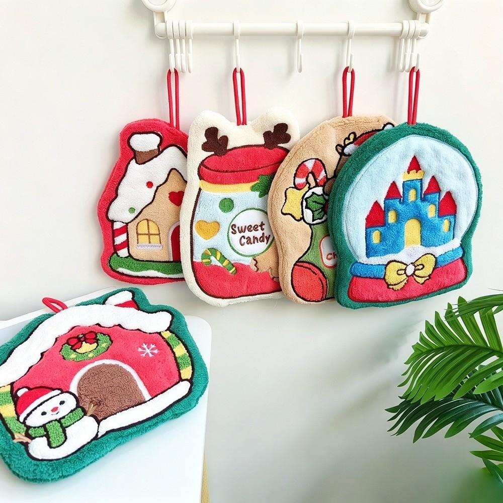 Quick-drying Christmas Tree Hand Towel Absorbent Santa Claus Handkerchief Xmas Decor