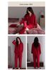 Women's Red V-Neck Cotton Pajama Set - Long Sleeve & Pants, Skin-Friendly, Comfortable Cardigan