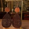 1 Pair Retro Hollow Spiderweb Pattern Wooden Dangle Earrings