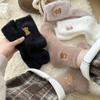 10-1 pairs Autumn and Winter Coffee Colored Cartoon Cow Embroidery Women's Socks with Thick Velvet and Warm Socks for Home Flooring, Mid Tube Socks