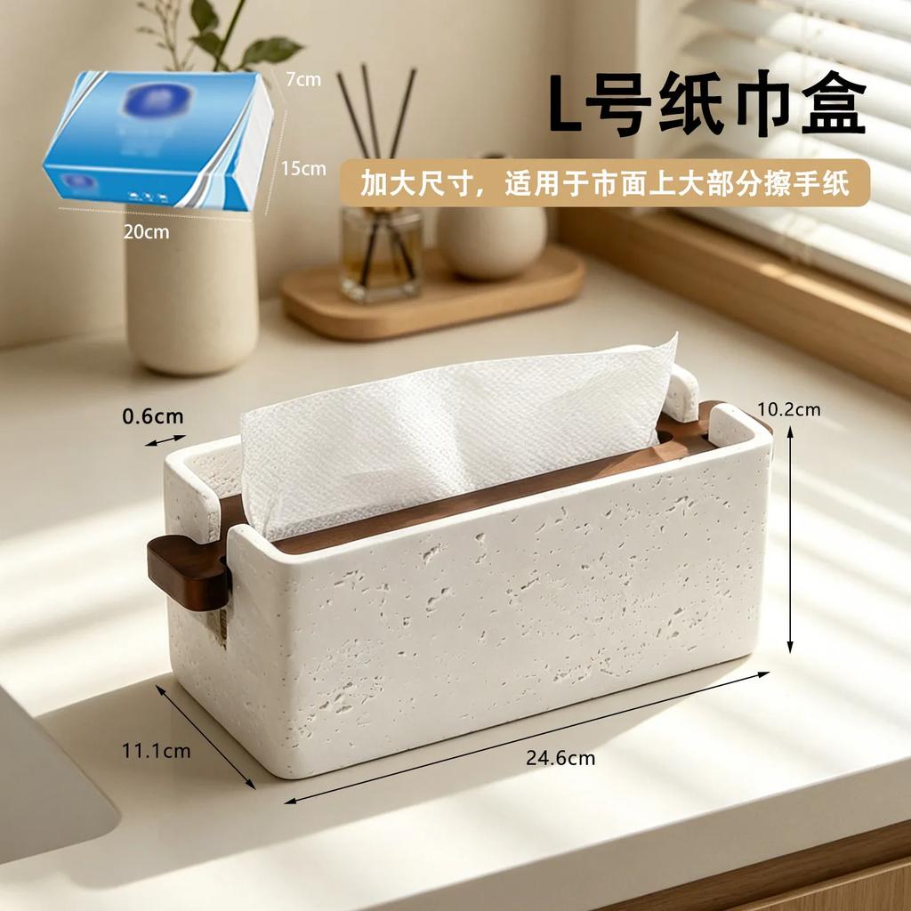 Adjustable Lifting Wood Cover Tissue Box Travertine Texture Napkin Holder Simple Desktop Tissue Box Home Bathroom Living Room