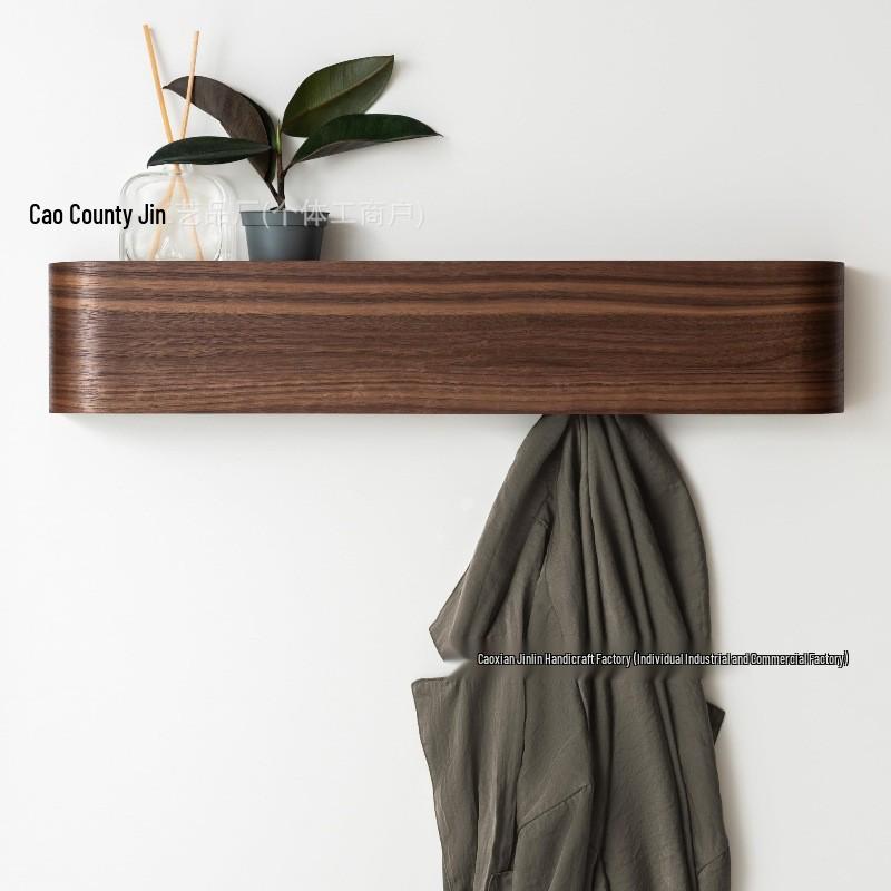 Walnut Wood Wall-Mounted Coat and Hat Rack for Living Room Entryway