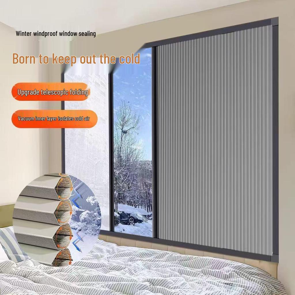 Aluminum Alloy Honeycomb Insulated Windproof Folding Window Curtain with Sliding Screen and Sun Protection