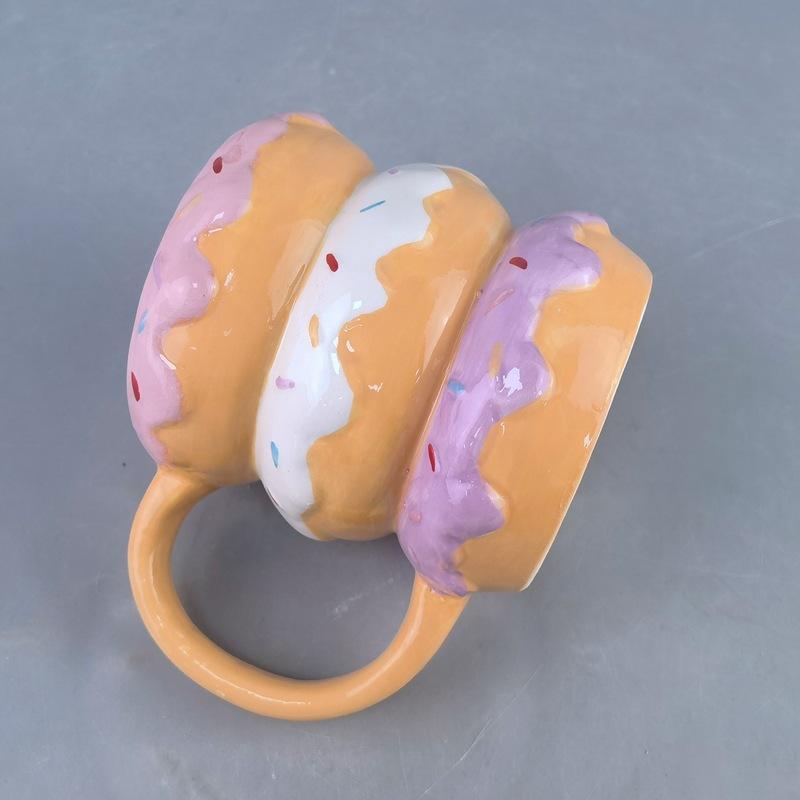 Creative Doughnut Ceramic Mugs, Personalized Birthday Cake-shaped Water Cups, Coffee Cups and Gift Cups