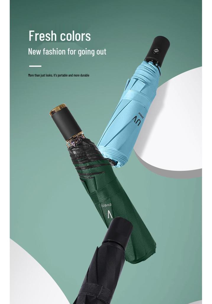 Premium Automatic Anti-UV Folding Umbrella with Dual-Use Sun and Rain Protection and Customizable Logo.