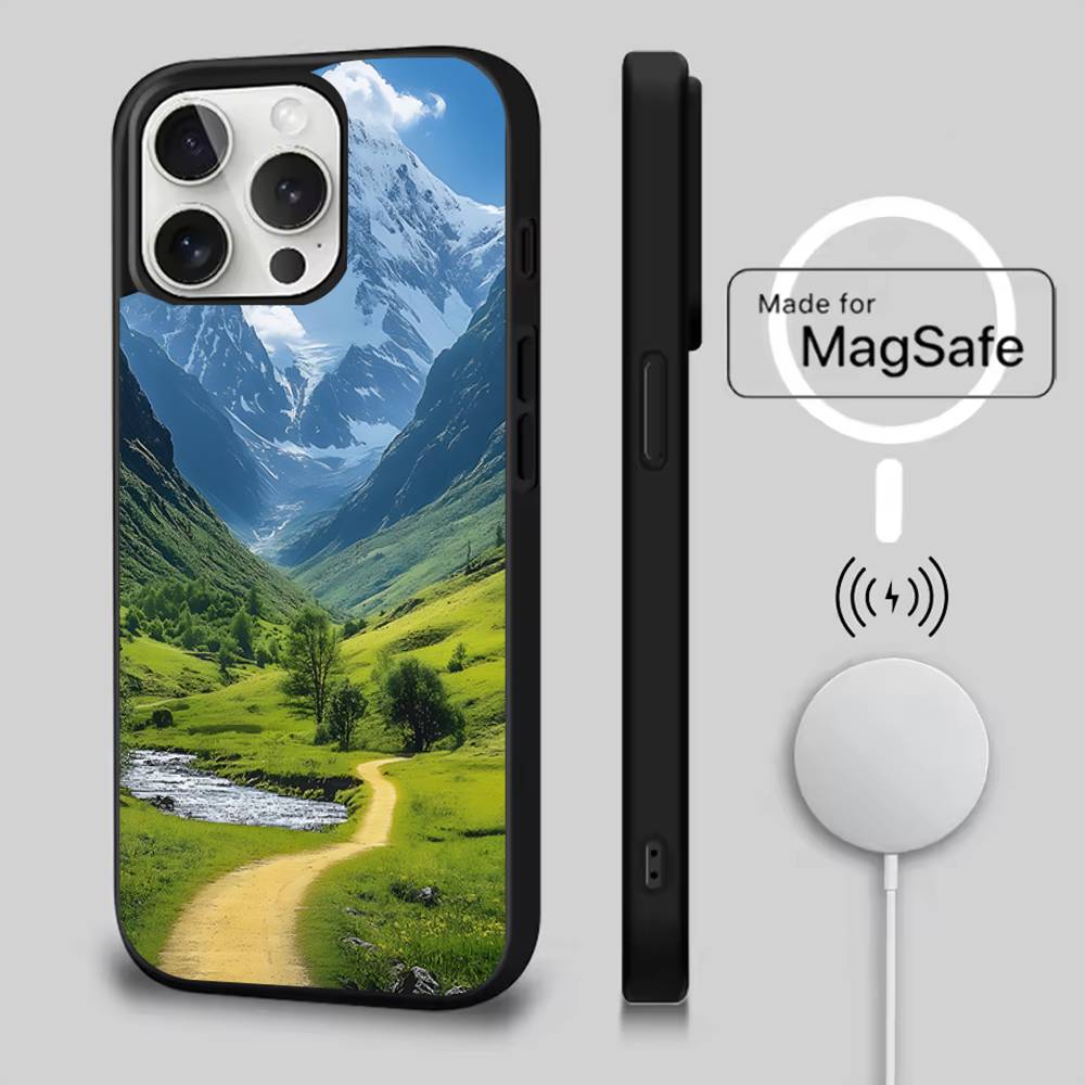 Snow Mountain Road Landscape Case For iPhone 17,16,15,14,13,12,11,Pro,Max,Plus,Mini,SE4,E Magnetic Magsafe Wireless Charging