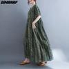 Dimanaf Women Dress Summer Plus Size Beach Sundress Linen Bohemian Print Flowers Fashion Lady Vestidos Loose Casual Long Dress Oversize 9079