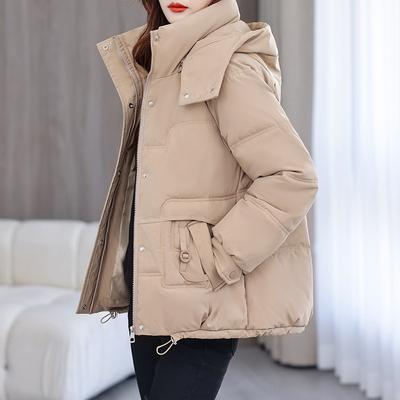 Women’s Short Detachable Hood Windproof Thicken Warm Winter Jacket with Adjustable Hem