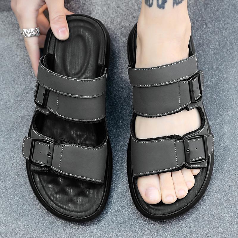 New Summer Men Buckle Sandals Breathable Leather Men Beach Flip Flop Brand Men Casual Shoes Comfortable Slip-on Men's Shoes Air