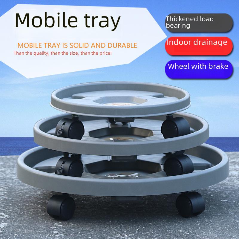 Universal Rolling Tray: Thickened Round Plastic Base with Removable Support for Potted Plants