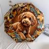 0106 Embossed Leaf Dog  Pattern, Automatic Folding Umbrella, Portable and Foldable Design, 8 Ribs, a Christmas or Birthday Gift.