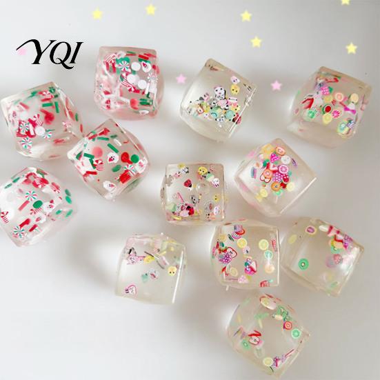TPR Stress Cube Clear Sensory Toy, Anxiety Relief Ice Squeeze Toys Christmas Animal Fruit Sequins Filled Toy