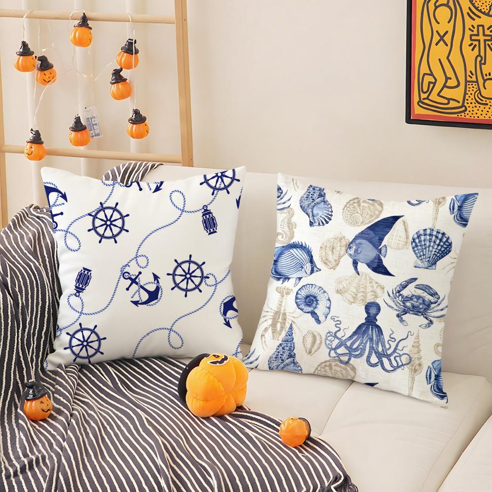 Animals Marine Theme Print Pillow Case Silky Short Plush With Invisible Zipper Dustproof Sofa Cushion Cover For Home Decor