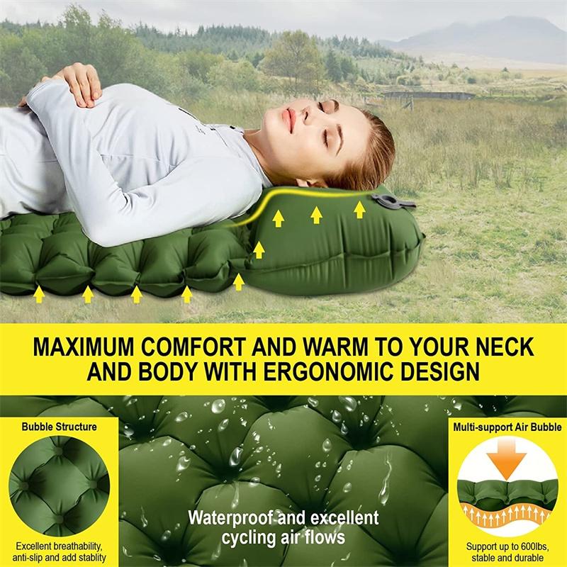 Saltea de camping gonflabilă pentru dormit cu pernă, presă de picioare, saltele de dormit ultraușoare, durabile și impermeabile, saltea de camping