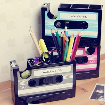 Mașină retro casetă cu bandă perie oală Suport creion Rewind Desk Tidy Container Casetă Organizator de masă