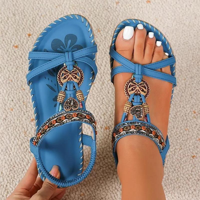 Damen Böhmische Blume Strass Offene Zehen Übergröße Strandsandalen