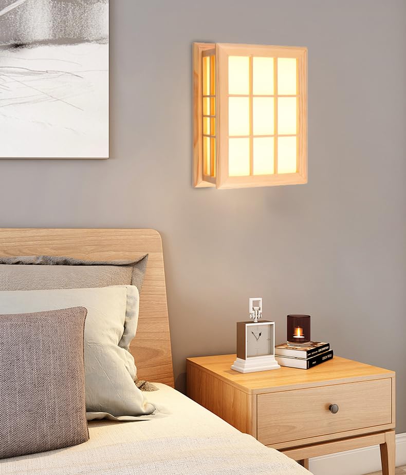 KY LEE Wall Light, Bracket Light, Wall-Mounted, E26, Japanese-Style Wooden Lighting Fixture, Wall Lamp, Wall-Mounted Lamp, Interior Lighting for