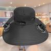 Buckle Hat with Dual Fans Large Battery Solar Charging Full-Face Sun Protection Large Brim Sun Hat Adjustable Drawstring Walking Cooling Hat