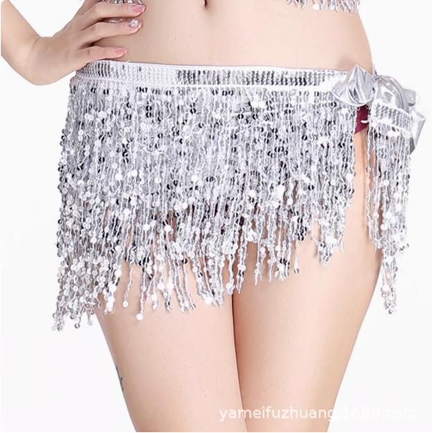 Halloween Belly Dance Hip Scarf Performance Sequin Tassel Waist Chain Bohemia Waist Scarf Sexy One Piece Skirt