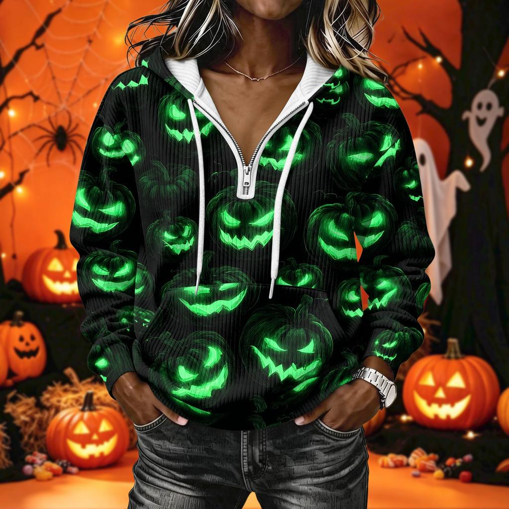 Women's Long Sleeve Halloween Print Hoodie Pullover with Casual Top