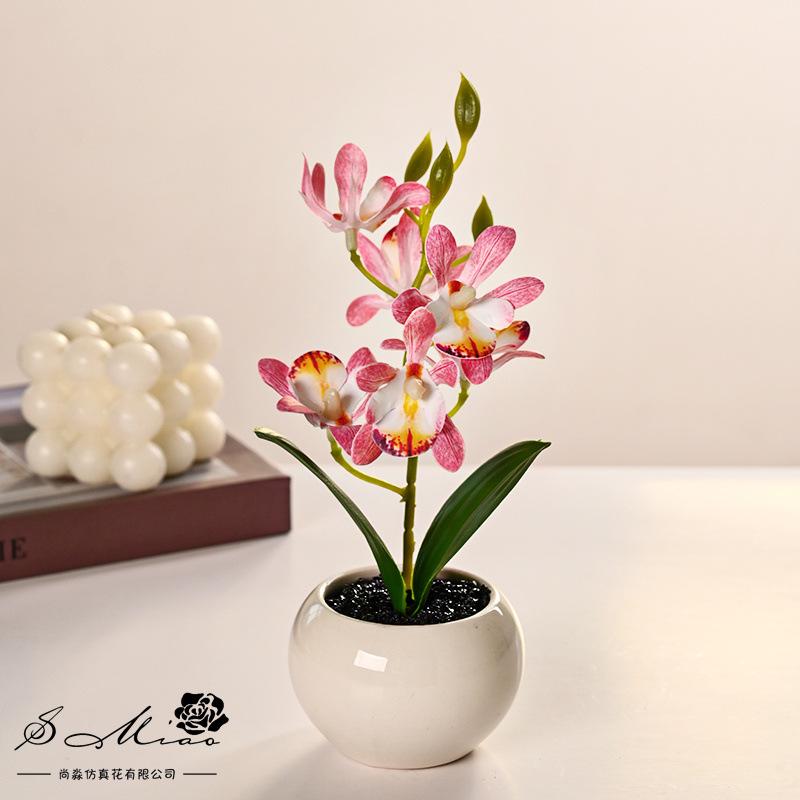 

Искусственные орхидеи бонсай с вазой, яркая композиция из орхидей фаленопсис в горшке для декора дома, офиса, центральный элемент стола, украшения для дома