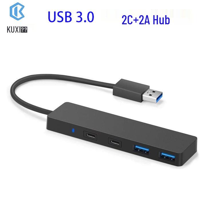 USB 3.0 Hub: 4-Port Splitter (2 USB-C + 2 USB-A)