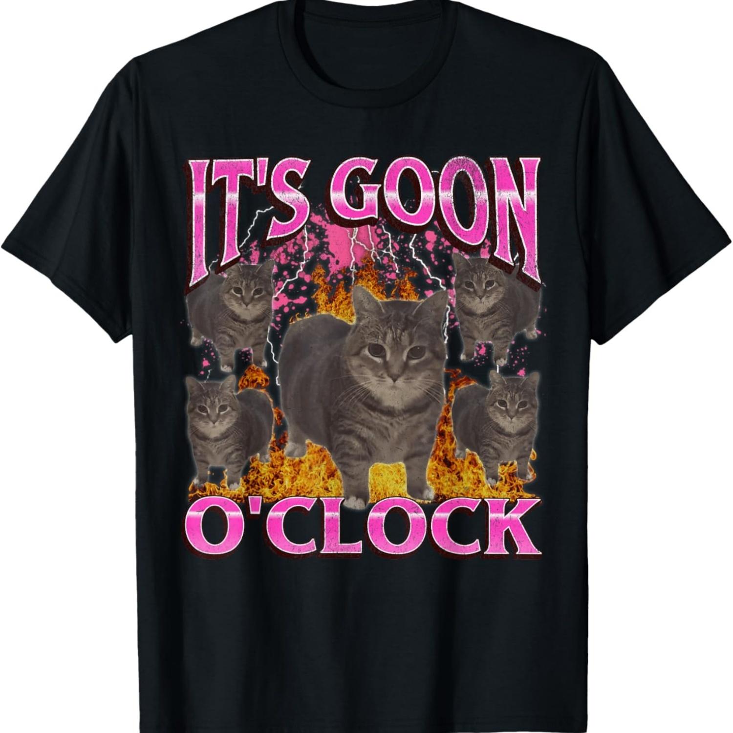 

Gooning O clock Funny Oia Oia Cat Meme Bootleg Graphic T-Shirt for Men Women S чёрный