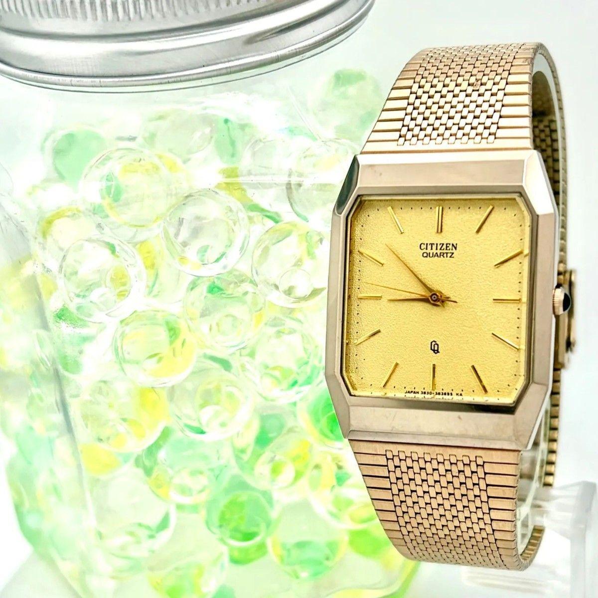 Used [New Battery] CITIZEN Citizen Men s Watch Gold Octagon T4-362314 70411647 Genuine Belt