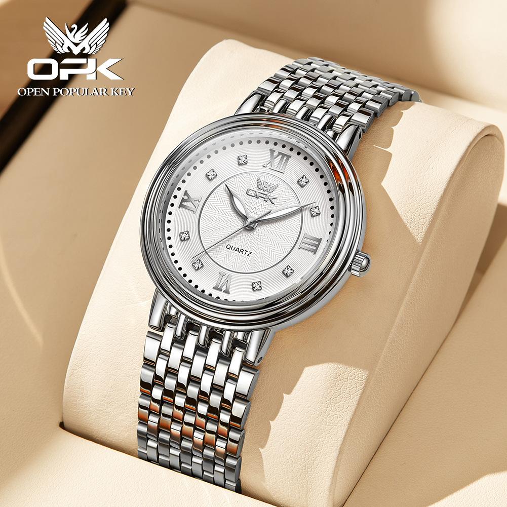 

OPK Бренд Пара Светящийся Циферблат с Бриллиантовой Шкалой Изысканная Внутренняя Тень Мужские и Женские Тренд Кварцевые Часы Мужские Стальной Ремешок Водонепроницаемые Часы