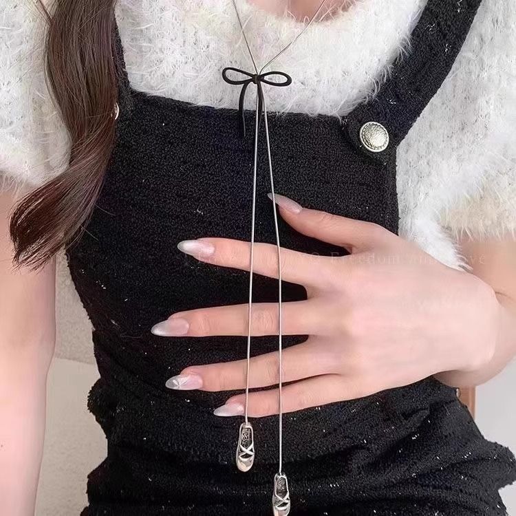 Bow Ballet Shoes Pendant Necklace Adjustable Autumn and Winter Long Sweater Chain Korean Sweet and Cool Neck Accessories Women