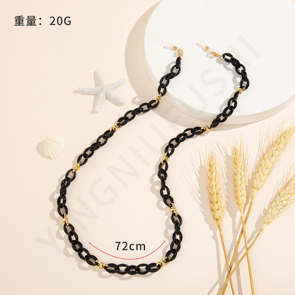 Black cool style acrylic ring buckle glasses chain, women's European and American street anti-lost mask chain mask rope