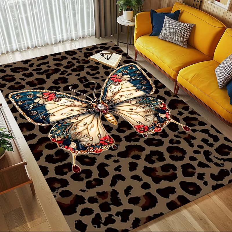 Butterfly Leopard Pattern Area Rug, Office Carpet Indoor Outdoor Entrance Doormat, Non-Slip Soft And Comfortable, Living Room, c122012