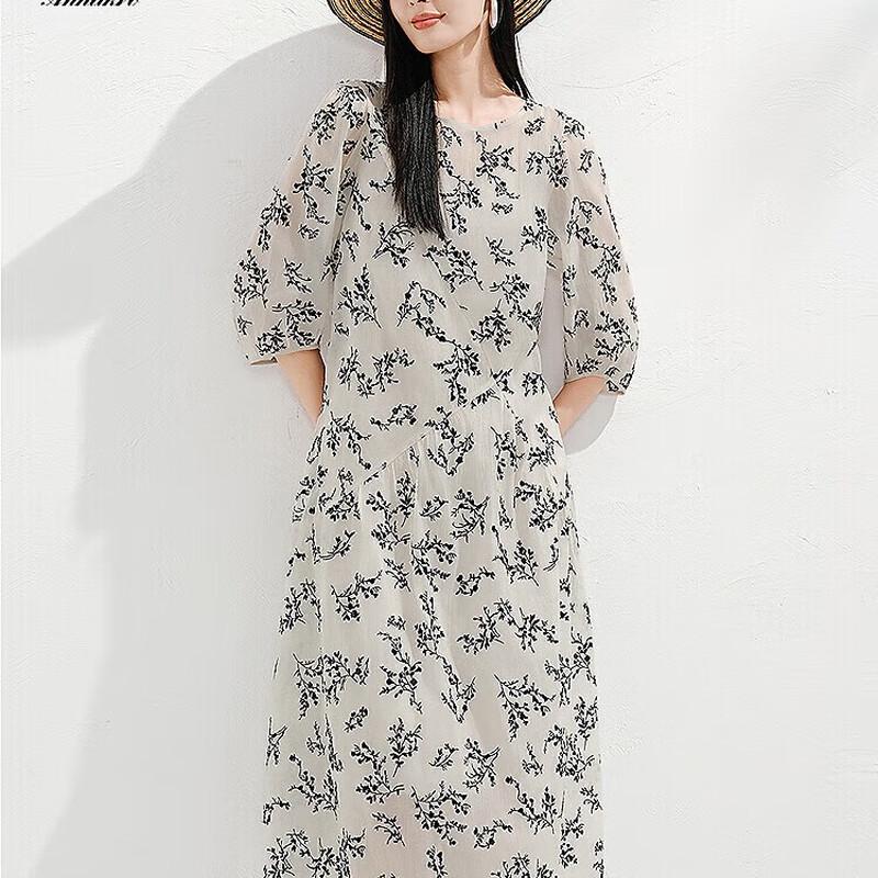 

Anna Co. Elegant Lightweight Wrinkled Seven-Sleeve A-line Dress S