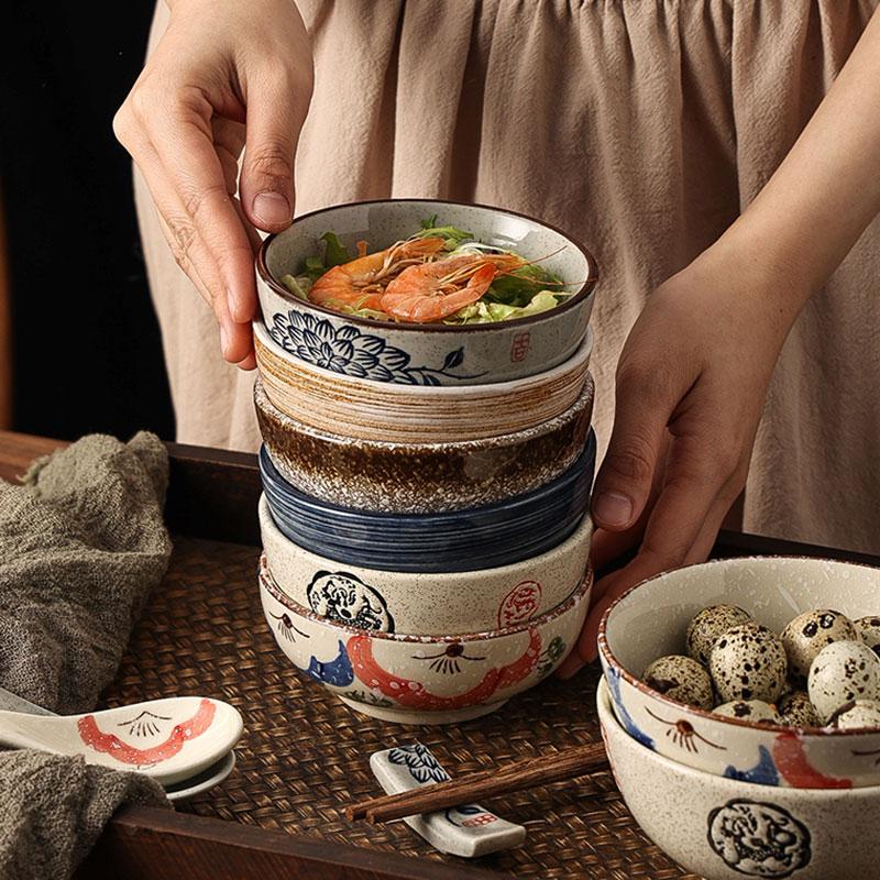 Japanese Retro Ceramic Bowls Dip Bowls of Plants and Flowers, Snacks Fruit and Ceramic Bowls Kitchen Utensils Table Decorations