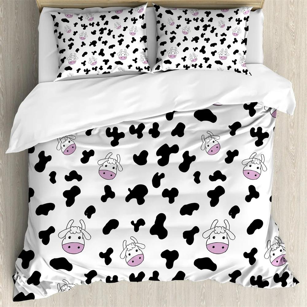Cow Print Duvet Cover Twin Size 3 Pieces Cow Bedding Collection With 2 Pillowcases Black And White Comforter Cover Bedroom Decor