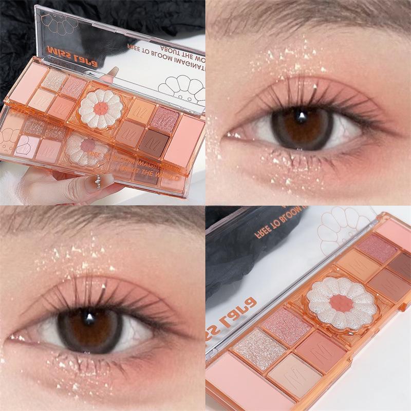 Gliter Love Heart Pink Eyeshadow Palette Natural Cool Tone Low Saturation Eye Shadow Pallet Brown Korean Makeup Cosmetic