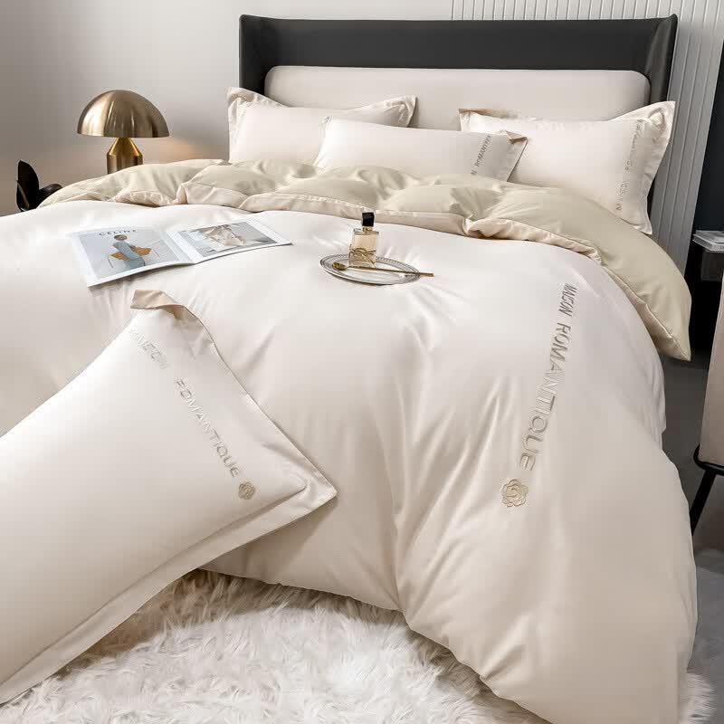 Mling Light Luxury Dual-Tone Washed Cotton Embroidered 4-Piece Bedding Set