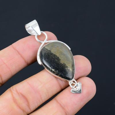 Natural Pyrite Gemstone Pendant Handmade 925 Sterling Silver Indian Jewelry