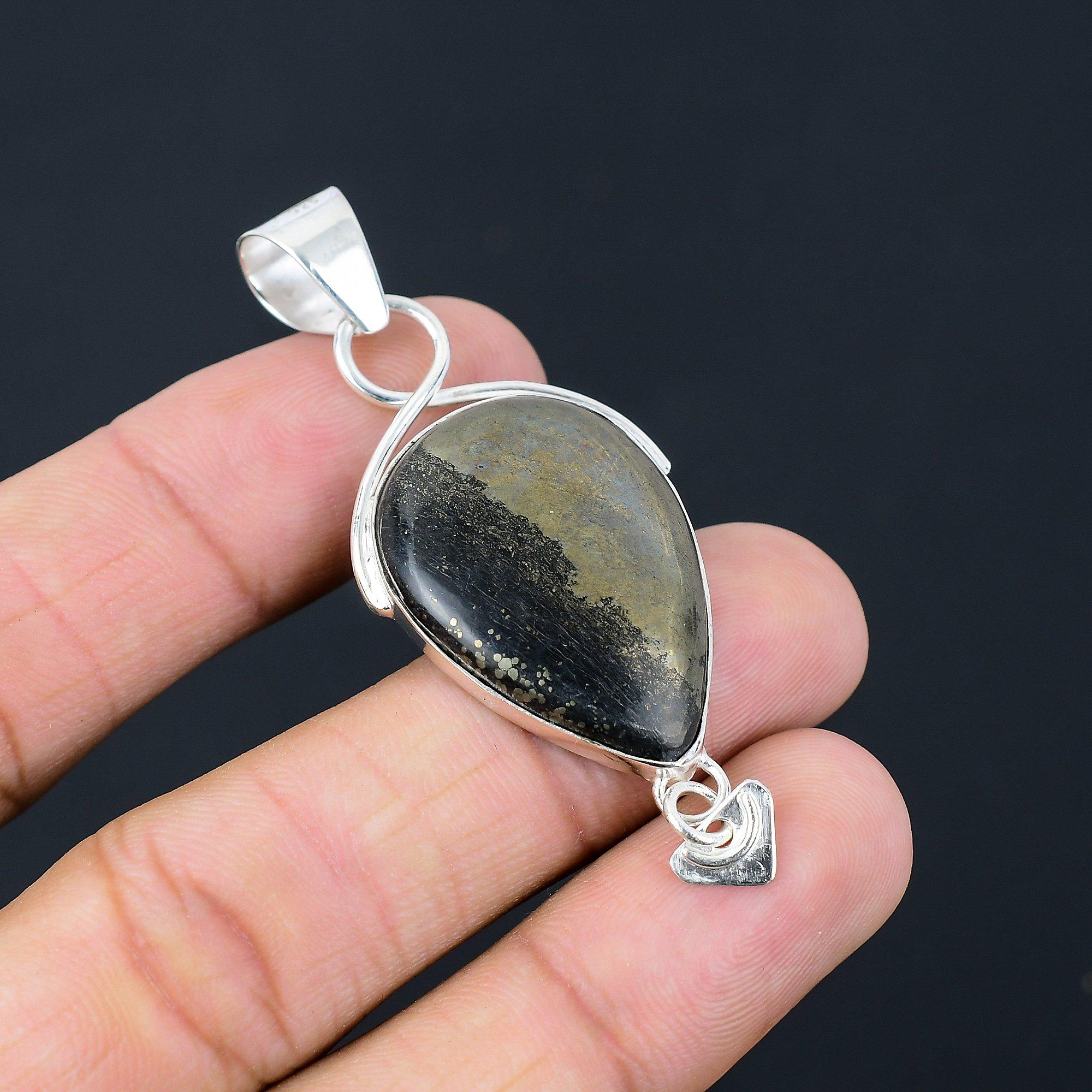 

Natural Pyrite Gemstone Pendant Handmade 925 Sterling Silver Indian Jewelry