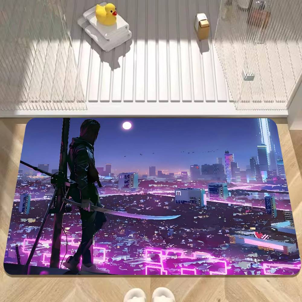 C-Cyberpunk S-SamuraiS Entrance Door Mat Washable Non-Slip Living Room Sofa Chairs Area Mat Kitchen Welcome Doormat