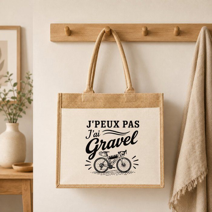 Sac cabas - PLANETEE - J'peux pas minimaliste - Toile de jute et coton - 21 L (43×33×21 cm) - Motif "J'peux pas j’ai Gravel"