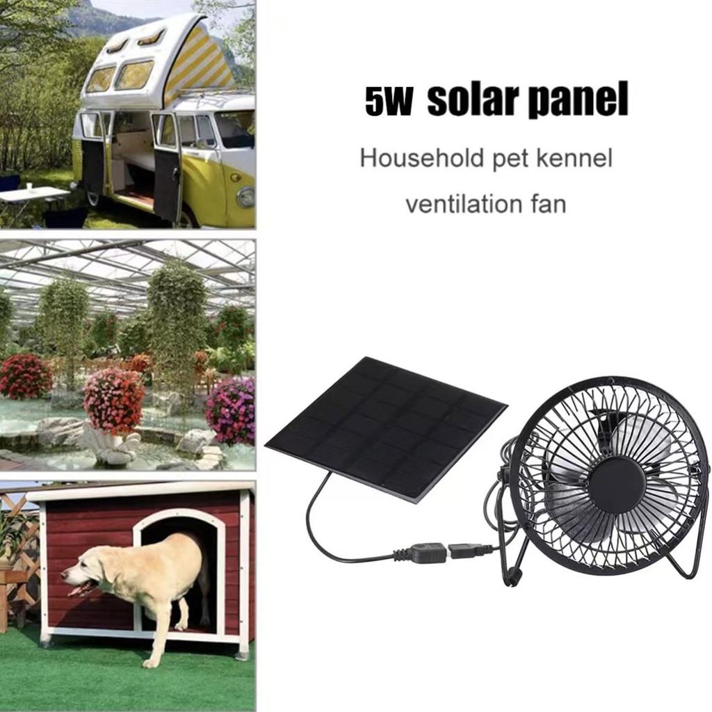 Ventilatore alimentato da pannello solare 5W USB 360 gradi regolabile pannello solare ventilatore serra per pollaio esterno cuccia per cani