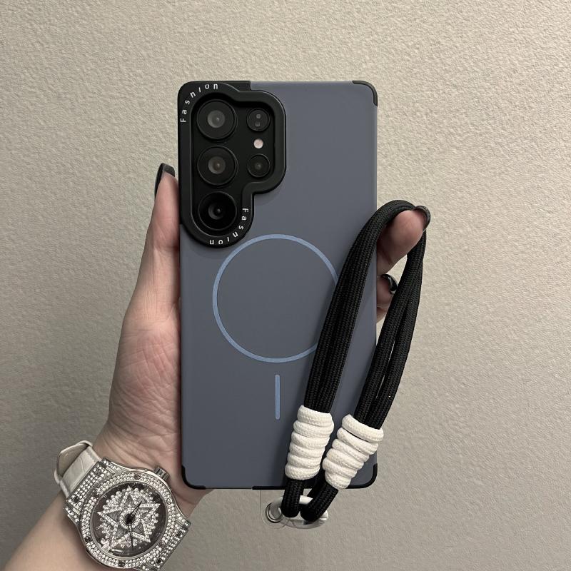 Czysty Kolor Cienki Pierścień Magnetyczne Ssanie Płynny Smycz Etui dla Samsung S22 S23 S24 S25 Ultra S25 Plus S25 Pokrowiec z Nadrukiem Ramki