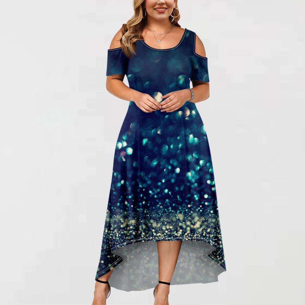 Women's Casual Fashion Printed Dress Round Neck Short Sleeve Pullover Dresses